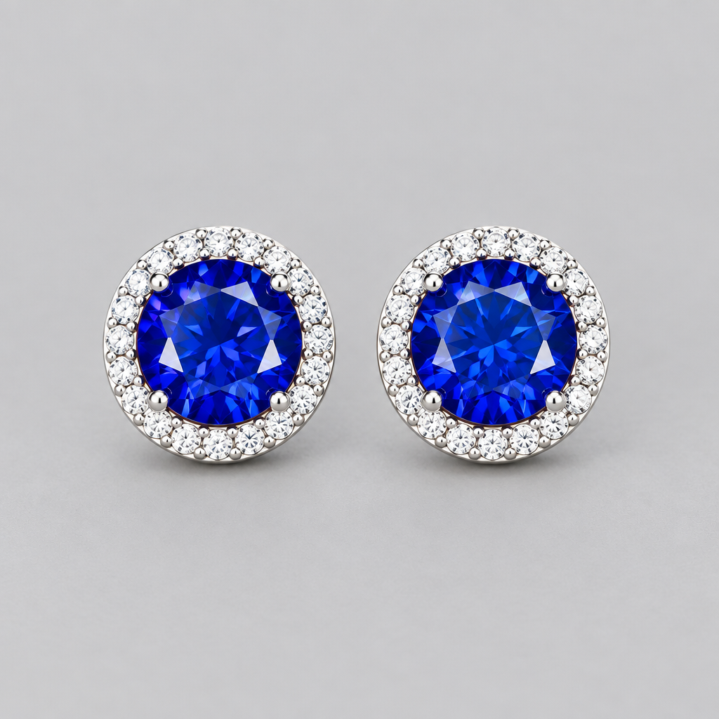 Blue Moissanite Halo Studs - Gray
