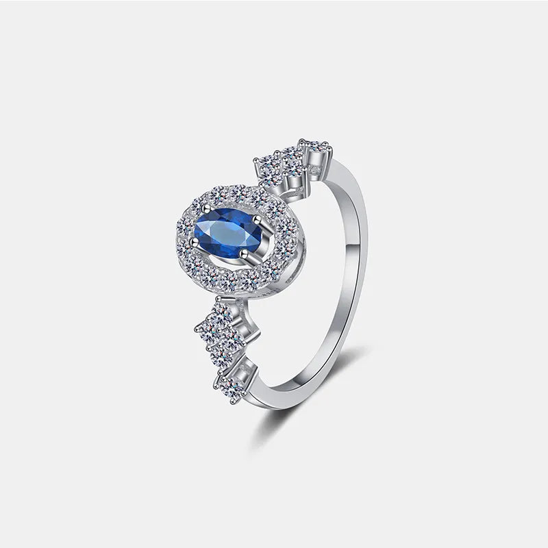 Sensa Moderna 0.5 Carat Blue Moissanite 925 Sterling Silver Oval Halo Accent Ring