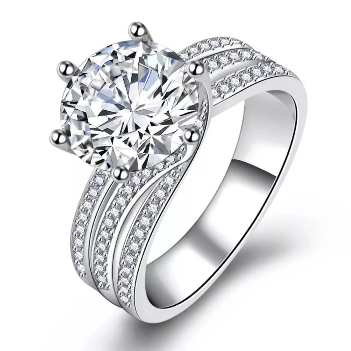 Sensa Moderna 3 Carat Moissanite 925 Sterling Silver Pavé Wing Solitaire Ring