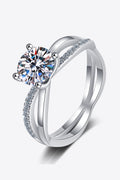 Sensa Moderna 1 Carat Moissanite 925 Sterling Silver Crisscross Split Shank Ring