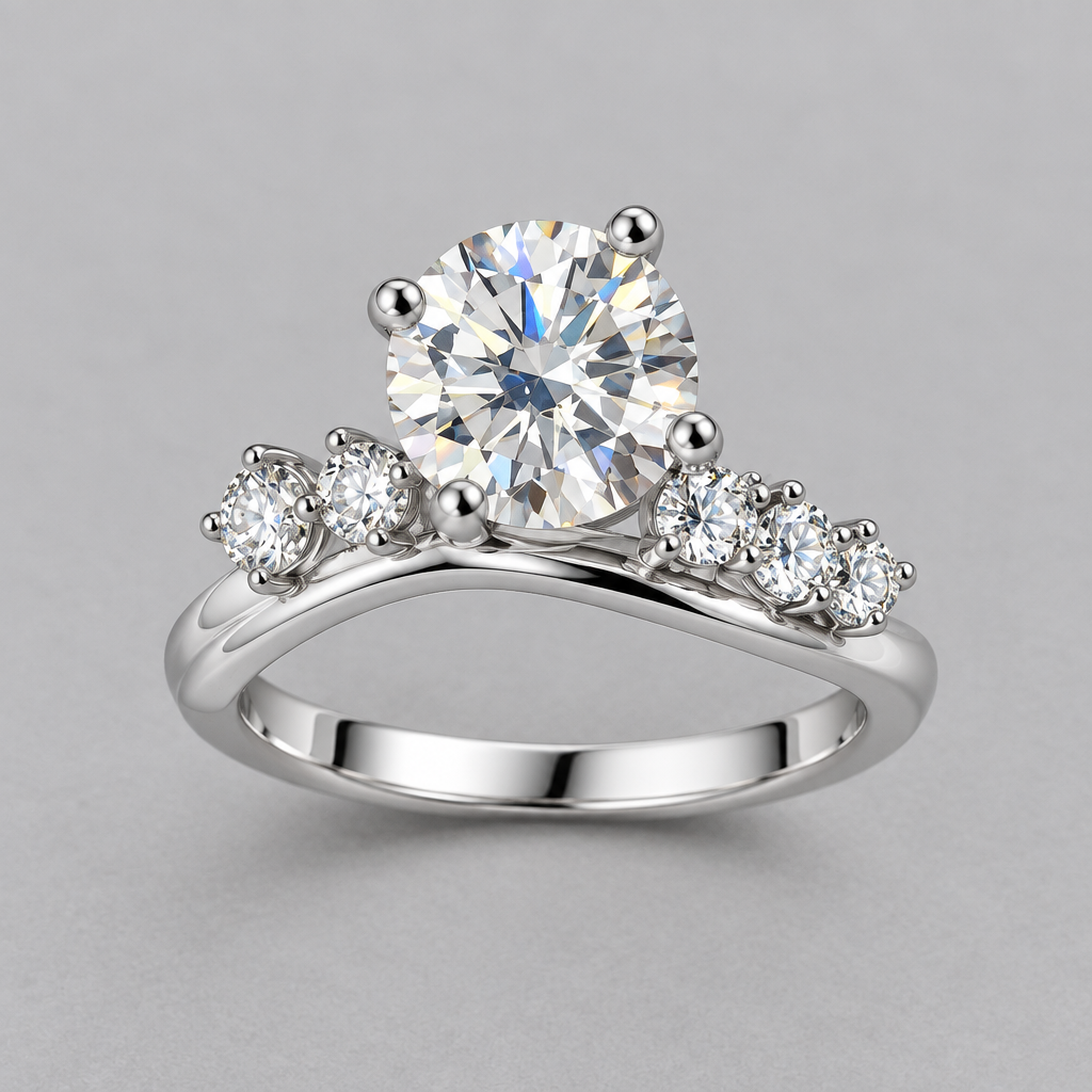 Sensa Moderna 2 Carat Moissanite 925 Sterling Silver Chevron Accent Ring