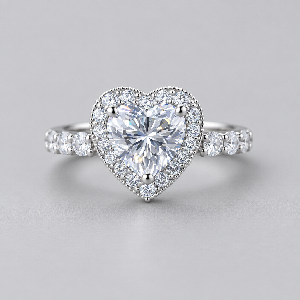 Lumina Heart 1 Carat Moissanite 925 Sterling Silver Cupid Halo Ring
