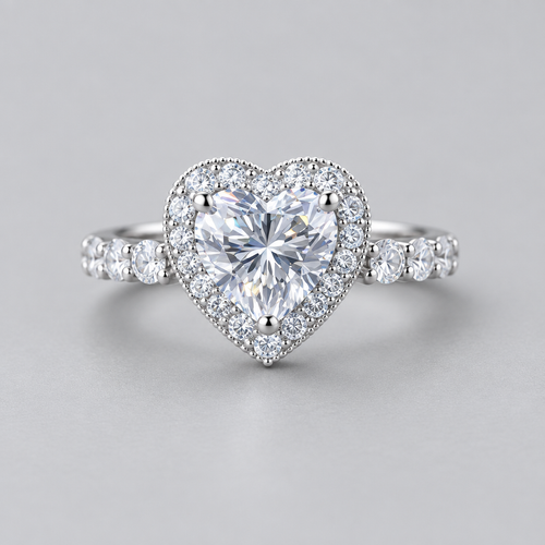 Lumina Heart 1 Carat Moissanite 925 Sterling Silver Cupid Halo Ring