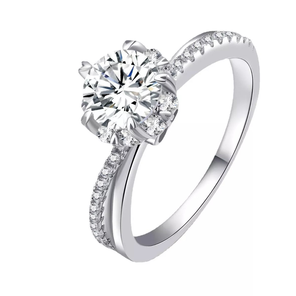Sensa Moderna 1 Carat Moissanite 925 Sterling Silver Six-Prong Floral Halo Ring