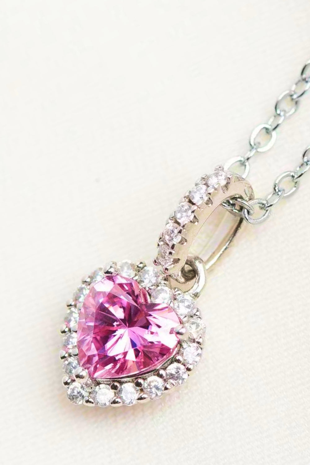 Lumina Heart 1 Carat Pink Moissanite 925 Sterling Silver Cupid Pendant Necklace