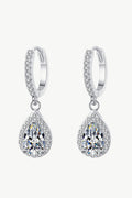 Sensa Moderna 2 Carat Moissanite 925 Sterling Silver Pear Halo Drop Huggie Earrings