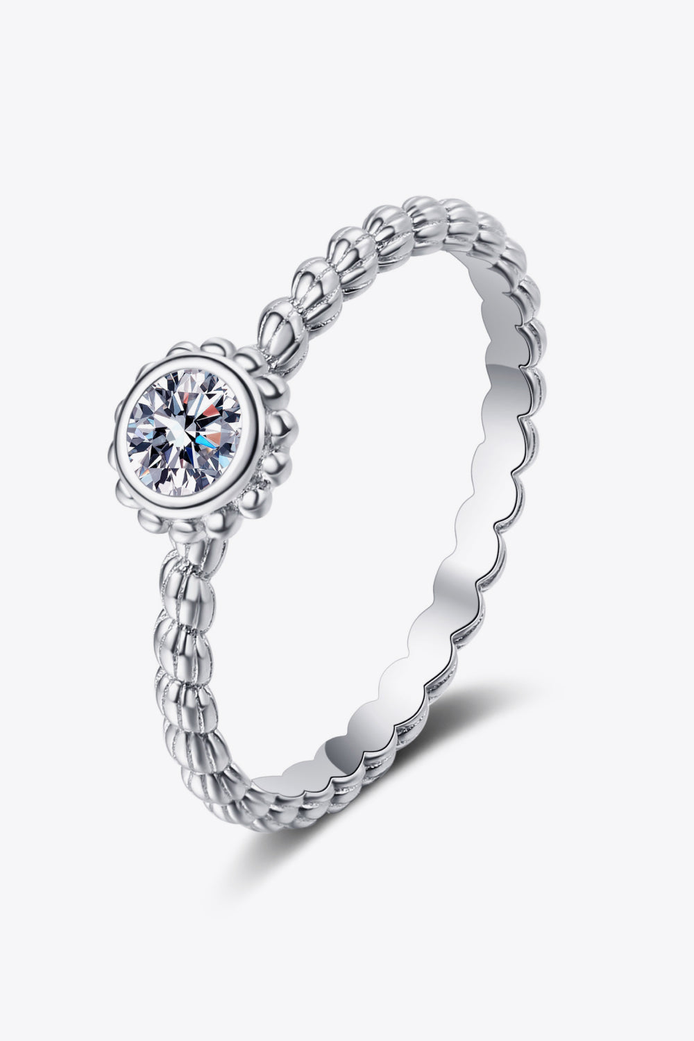 Sensa Moderna 0.3 Carat Moissanite 925 Sterling Silver Beaded Milgrain Ring