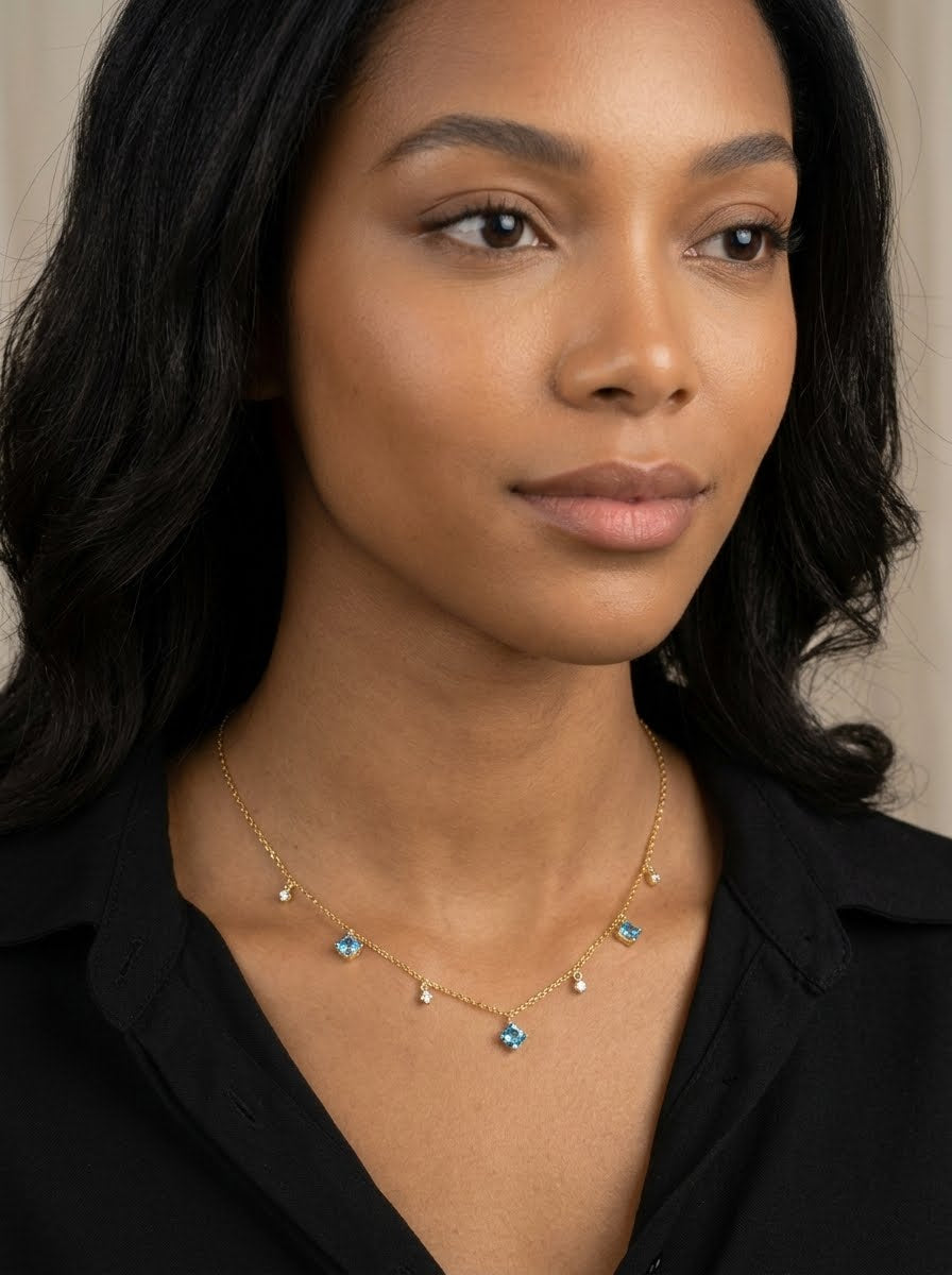 Lumina Sky Cubic Zirconia 925 Sterling Silver Blue Square Necklace
