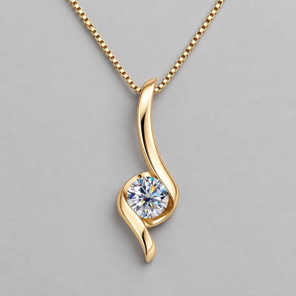 Gold Wave Moissanite Pendant - Gray