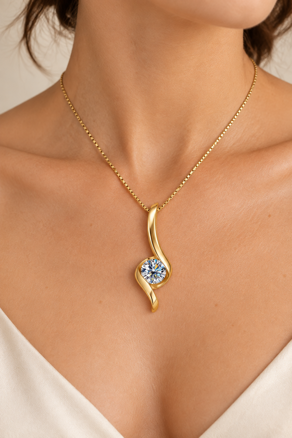 Gold Wave Moissanite Pendant - Model
