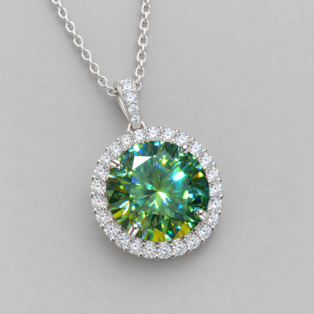 Green Moissanite Halo - Gray