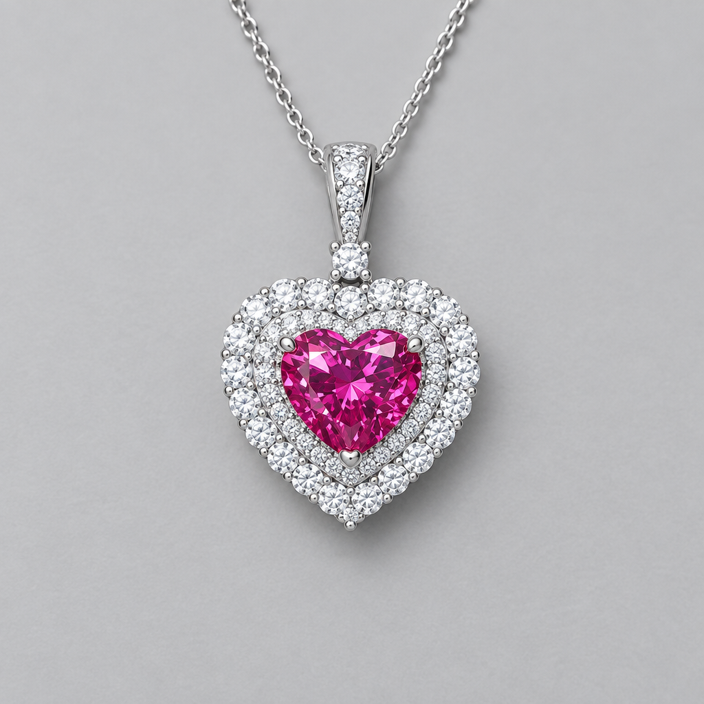 Lumina Heart 1 Carat Pink Moissanite 925 Sterling Silver Cupid Necklace