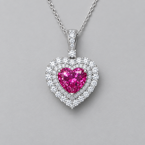 Lumina Heart 1 Carat Pink Moissanite 925 Sterling Silver Cupid Necklace