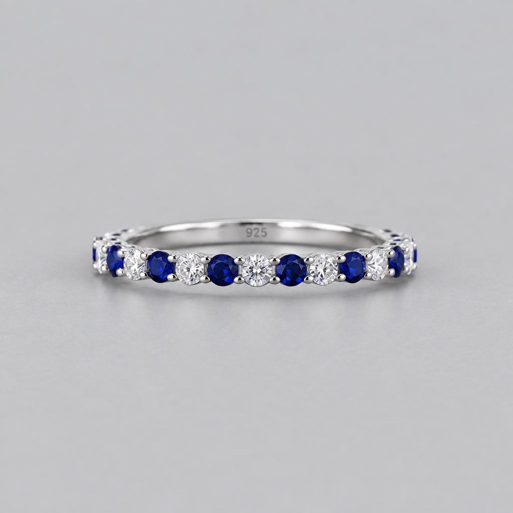 Sensa Grid Zircon 925 Sterling Silver Ring, Navy Blue