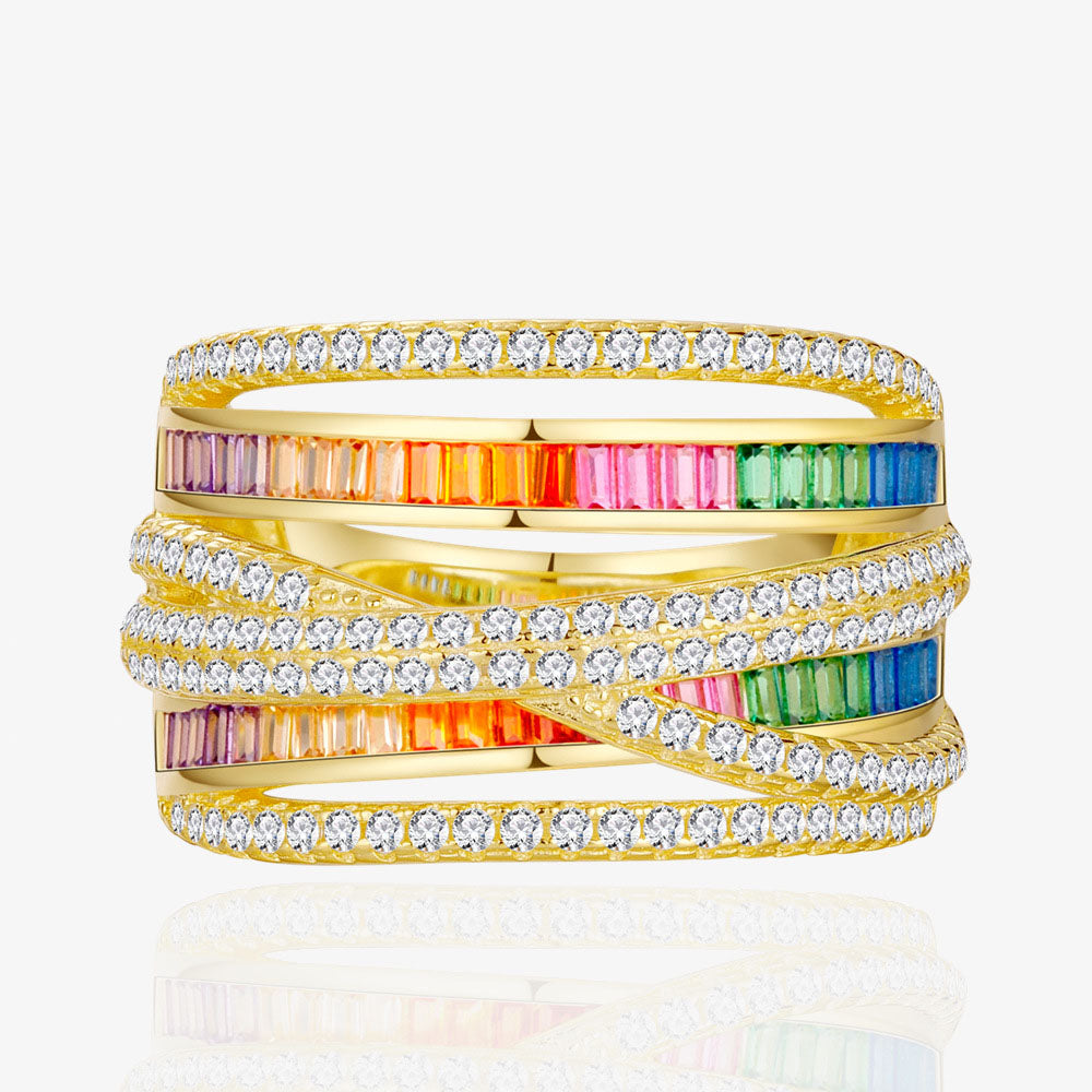 Lumina Splash Cubic Zirconia 925 Sterling Silver Multi-Layer Cross Ring