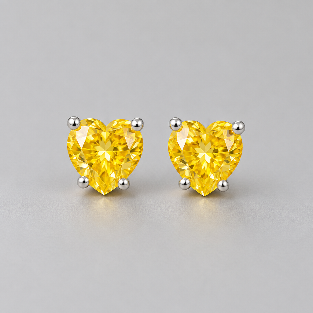 Lumina Heart 2 Carat Yellow Moissanite 925 Sterling Silver Cupid Earrings